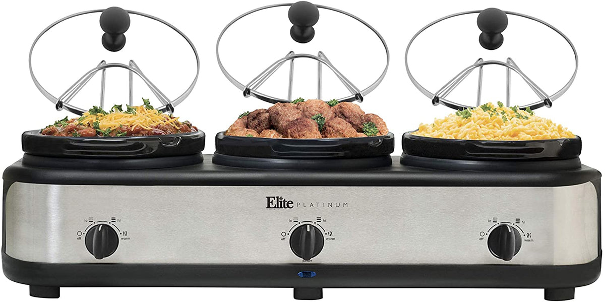 Elite Platinum EWMST-415 Maxi-Matic Triple Slow Cooker Buffet Server, – STL  PRO, Inc.