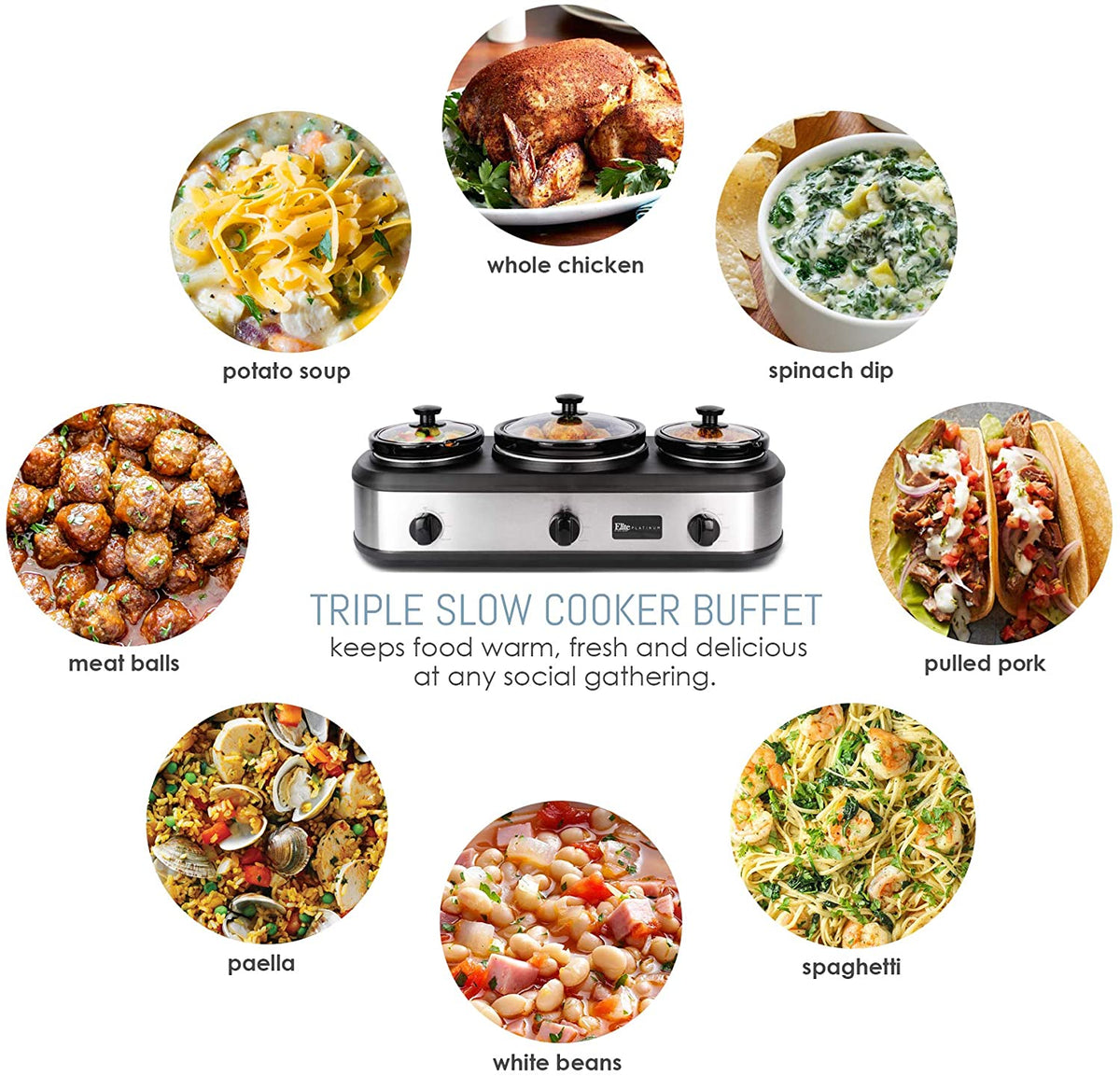 Maxi-Matic EWMST-33 Black Triple Slow Cooker Buffet 