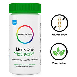 Rainbow Light - Men's One Multivitamin - Probiotic, Enzyme, and Vitamin Blend; Supports Energy, Stress Management, Heart, Prostate, Muscle, and Sexual Health in Men; Gluten Free - 30 Tablets