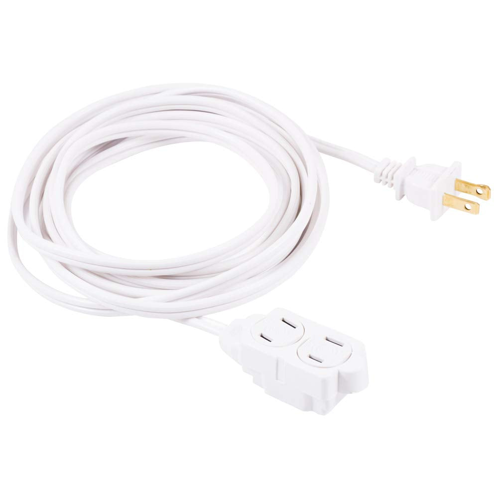 GE 15 ft Extension Cord, 3 Outlet Power Strip, 2 Prong, 16 Gauge, Twist-to-Close Safety Outlet Covers, Indoor Rated, Perfect for Home, Office or Kitchen, UL Listed, White, 51962