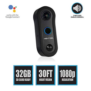 Night Owl Security 1080p Smart Doorbell with 32GB microSD Card, Black (WDB2-32SD)