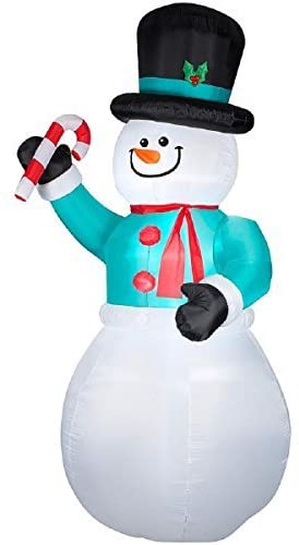 12', Inflatable Snowman With Candy Cane Yard Art Decoration