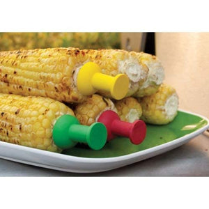 Charcoal Companion CC5116 Push Pin Corn Holders with Soft Grip Handle and Stainless Steel Prongs, Set of 4