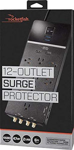 Rocketfish - 12-Outlet/2-USB Surge Protector Strip - Black