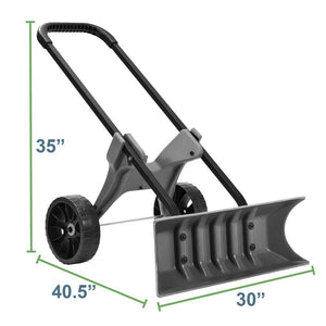Power Dynamics 30 Inch SnoDozer Rolling Snow Shovel on Wheels - Made in USA Foldable for Easy Storage Ergonomic Snow Removal Plow with Heavy Duty Tires