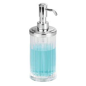 InterDesign Alston Plastic Liquid Soap Pump and Lotion Dispenser for Kitchen, Bathroom, Sink, Vanity 3.5" x 3.5" x 8" Clear and Chrome