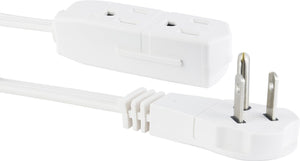 GE Indoor Office Extension Cord, Extra Long 8ft Power Cable, 3 Grounded Outlets, 3 Prong, Low-Profile Right Angle Flat Plug, 16 Gauge, UL Listed, White, 50251