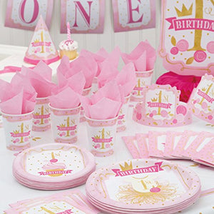 Pink and Gold Girls 1st Birthday Dinner Plates, 8ct