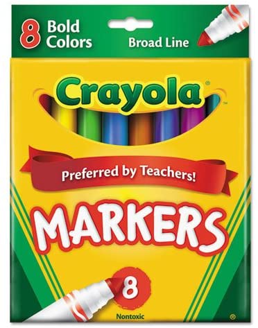 - Non-Washable Markers, Broad Point, Bold Colors, 8/Set