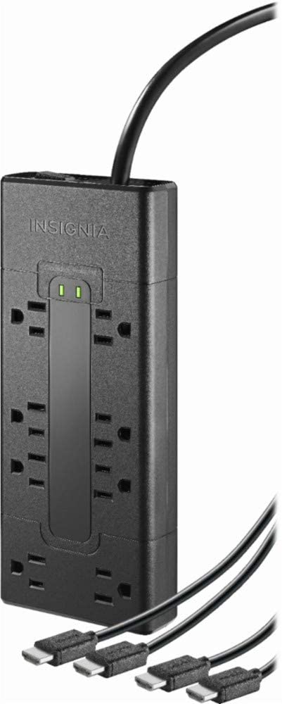8-Outlet Surge Protector with Two 8’ 4K UltraHD/HDR HDMI Cables - Black