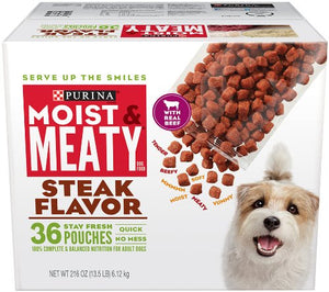 Purina Moist & Meaty Wet Dog Food; Steak Flavor - 36 ct. Pouch