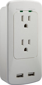 2-Outlet/2-USB Wall Tap Surge Protector - White