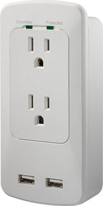 2-Outlet/2-USB Wall Tap Surge Protector - White