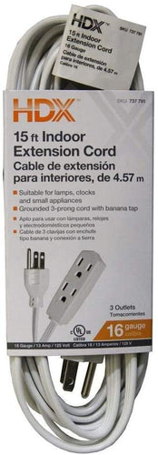 15 ft. 16/3 Indoor Banana Tap Extension Cord, White (5-Pack)