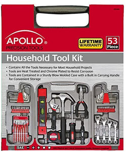 Apollo Tools DT9408 53 Piece Household Tool Set with Wrenches, Precision Screwdriver Set and Most Reached for Hand Tools in Storage Case