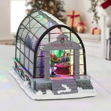 Load image into Gallery viewer, Eye Catching and Beautiful Holiday Time Village Greenhouse Display,8.875&quot;,Lovely Addition to Your Tabletops,Buffets,Servers,Mantels and More,Makes a Great Gift Too