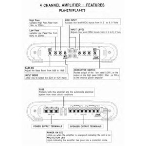 Pyle PLA4278 4-Channel 2000 Watt Bridgeable MOSFET Amplifier