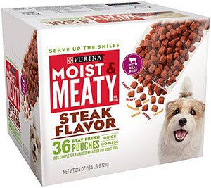 Purina Moist & Meaty Wet Dog Food; Steak Flavor - 36 ct. Pouch