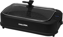 Load image into Gallery viewer, Kalorik, GR 45386 BK, Indoor Smokeless Grill with Tempered Glass Lid, Removable Grill Plate, Drip Tray, Digital Temperature Control LED Display, Precise Cooking up to 460 Degrees.