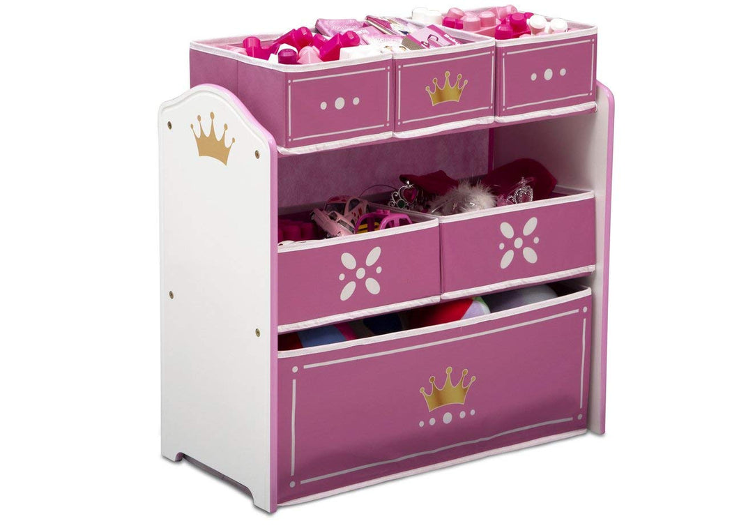Delta Children Princess Crown Multi Bin Toy Organizer, White and Pink