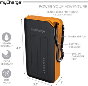 myCharge Adventure Plus Portable Charger 4400mAh Rugged External Battery Pack with Paracord and Dual USB Ports for Smartphones