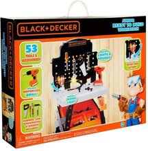 Load image into Gallery viewer, BLACK+DECKER Junior Ready-to-Build Work Bench with 53 Tool and Accessories - Suggested Age: 3 Years and Up