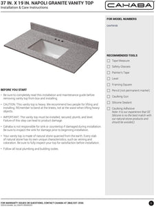 CAHABA CAVT0155 37 in x 19 in Napoli Granite Vanity Top with trough bowl and 4 in faucet spread