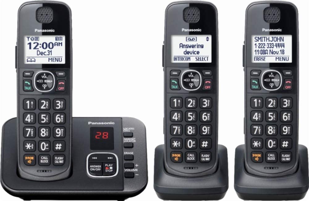 Panasonic - KX-TGE633M DECT 6.0 Expandable Cordless Phone System Digital Answering System - Metallic Black