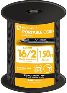 Southwire 150 ft. 16/2 300-Volt CU Black Flexible Portable Power SJOOW Cord