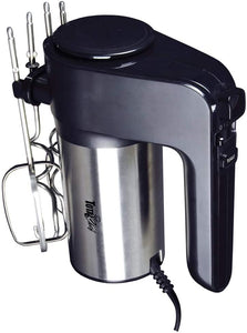 Total Chef TCHM02 6-Speed Hand Mixer, 250 Watts with Turbo Boost, Beaters and Dough Hooks, Stainless Steel, Countertop, Black/Gray