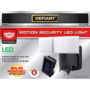 Defiant 180° Black Solar Powered Motion LED Security Light with Battery Backup
