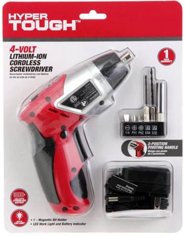 4 Volt Lithium-ion Cordless Screwdriver with Built-in LED Work Light By Hyper Tough