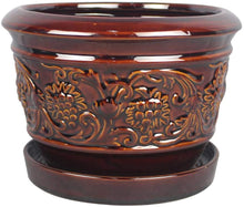 Load image into Gallery viewer, 10 in. Dia Rustic Damask Ceramic Planter