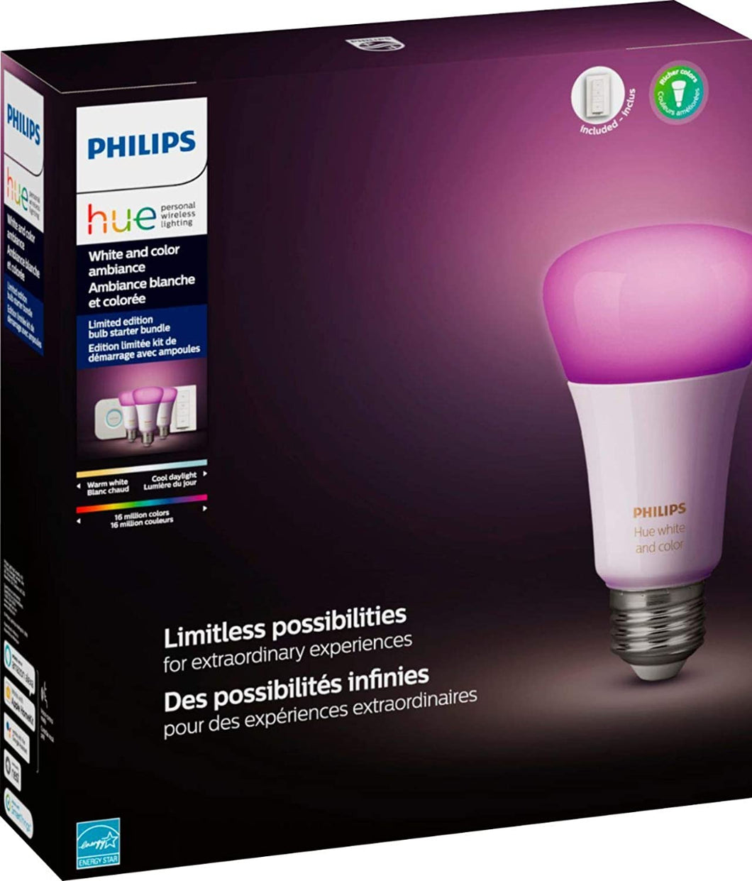 Philips Hue Phillips-HUE LED Lightbulbs 3-Bulb Starter Kit All Colrs in Rainbow & White 4 Pound