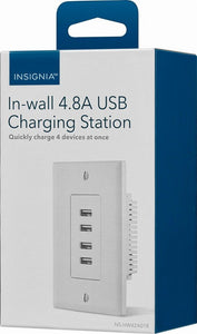 Insignia 4.8A 4-Port USB Charger Wall Outlet - White - Model: NS-HW42A018