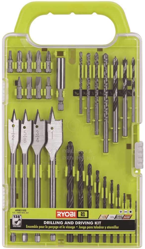 Ryobi A983102 31-Piece Black Oxide Drilling and Driving Bit Kit for Wood, Metal, Plastic, and Masonry