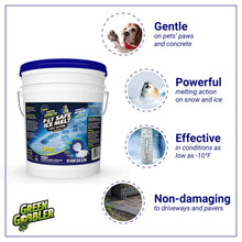 Load image into Gallery viewer, Green Gobbler Pet Safe Ice Melt Fast Acting Treatment | Magnesium Chloride Ice Melt Pellets | Pet &amp; Plant Safe Ice Melter (25lb Pail)