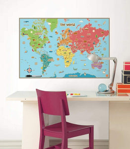 Wall Pops WPE0624 Kids World Dry Erase Map Decal Wall Decals