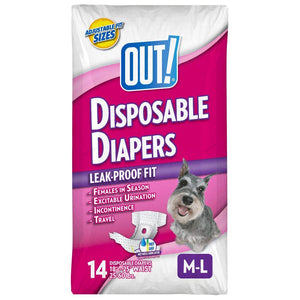 OUT! Pet Care Disposable Female Dog Diapers | Absorbent with Leak Proof Fit | Medium/Large, 14 Count