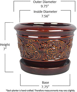 10 in. Dia Rustic Damask Ceramic Planter