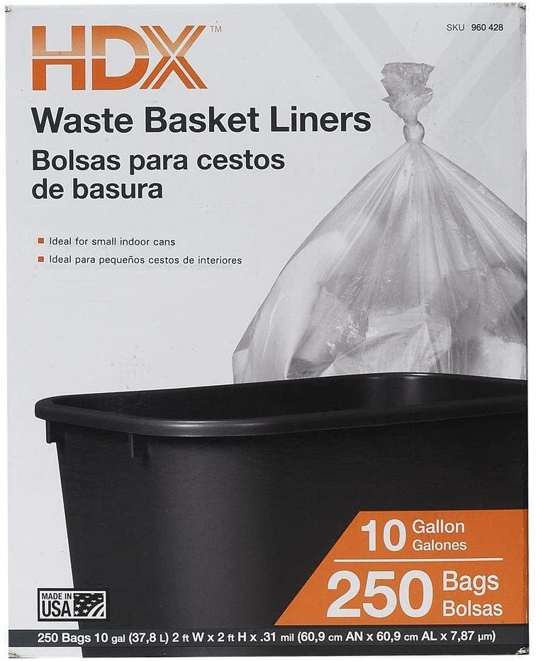 10 gal. Waste Liner Clear Trash Bags (250-Count)