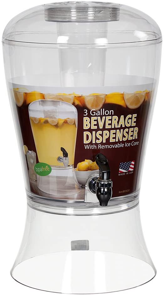 Creative Bath, CreativeWare BEV10CLR Beverage Dispenser with Base Ice Cylinder Sleeve, Clear