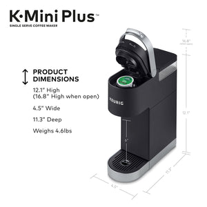 Keurig K-Mini Plus Single Serve K-Cup Pod Coffee Maker, with 6 to 12oz Brew Size, Stores up to 9 K-Cup Pods, Travel Mug Friendly