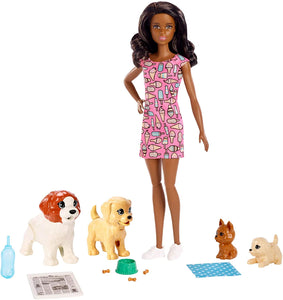 Barbie Doggy Daycare Doll, Brunette, and Pets Playset with 4 Dogs, Including One Puppy that Poops and One that Pees, Plus Color-Change Paper and More, Gift for 3 to 7 Year Olds