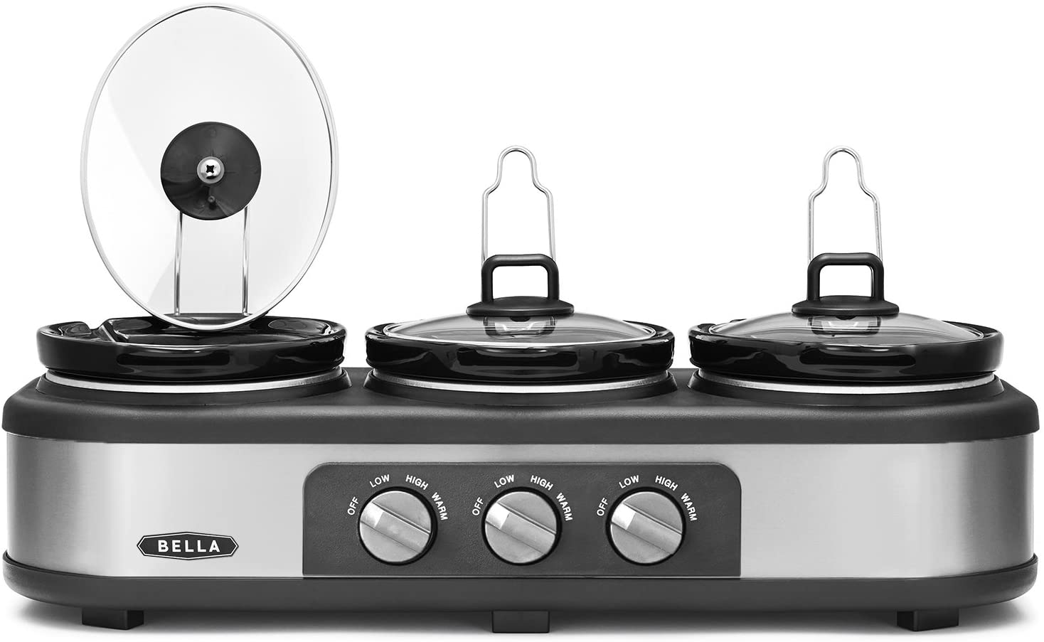 BELLA Triple Slow Cooker And Server Warmer 1.5 qt. 3-Dishes Buffet With  Lids.