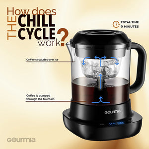 Gourmia GCM6800 Automatic Cold Brew Coffee Maker - 10 Minutes Fast Brew - Patented Ice Chill Cycle - One Touch Digital - 4 Strength Selector - 4 Cups - 5W - Black