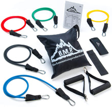 Load image into Gallery viewer, Black Mountain Products Resistance Band Set with Door Anchor, Ankle Strap, Exercise Chart, and Carrying Case