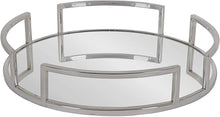 Load image into Gallery viewer, Kate and Laurel Gohana Decorative Mirrored Tray, 16&quot; Diameter, Silver, Medium-Sized Tray for Serving, Storage, and Display