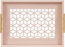 Load image into Gallery viewer, Kate and Laurel Caspen Rectangle Cut Out Pattern Decorative Tray with Gold Metal Handles, 16.5&quot; x12.25&quot;, Pink and Gold