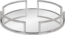 Load image into Gallery viewer, Kate and Laurel Gohana Decorative Mirrored Tray, 16&quot; Diameter, Silver, Medium-Sized Tray for Serving, Storage, and Display